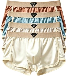 Men's Boxer Shorts, Set of 4, Shiny Satin Material, 3D Construction, Breathable, Antibacterial, Odor Resistant, Cool Feel, Cool Underwear, Men's Underwear, Square Pants, Boxer Briefs