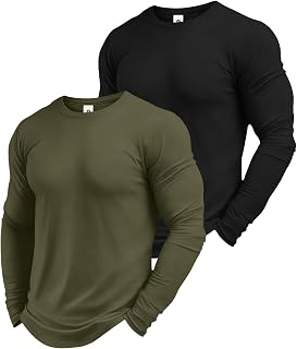 2 Pack Men's Cotton Blend Long Sleeve Basic T-Shirt Casual Baselayer Top