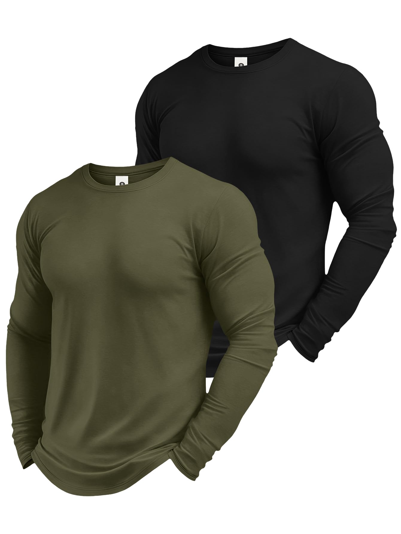 2 Pack Men's Cotton Blend Long Sleeve Basic T-Shirt Casual Baselayer Top