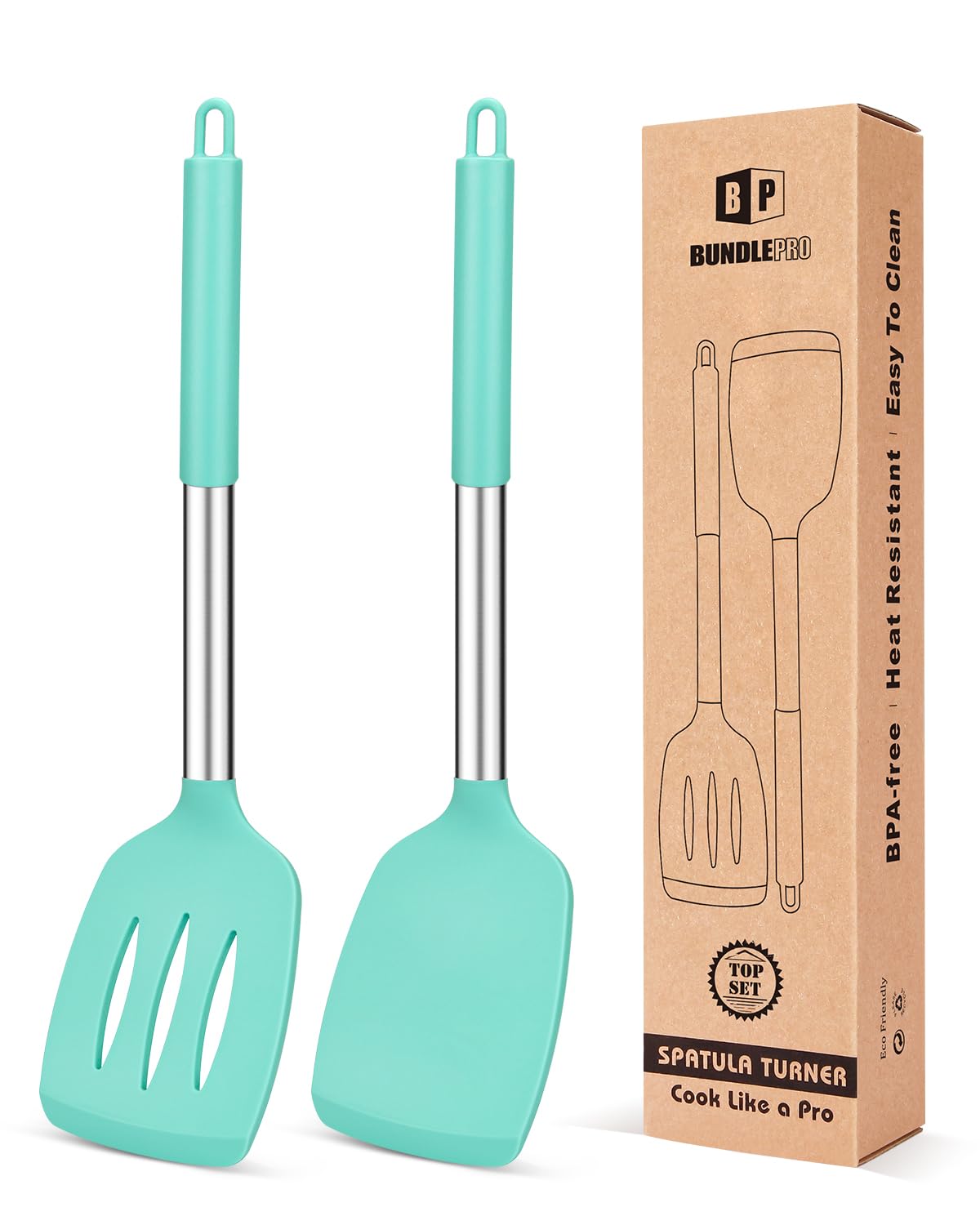 Pack of 2 Silicone Solid Turner,Non Stick Slotted Kitchen Spatulas,High Heat Res
