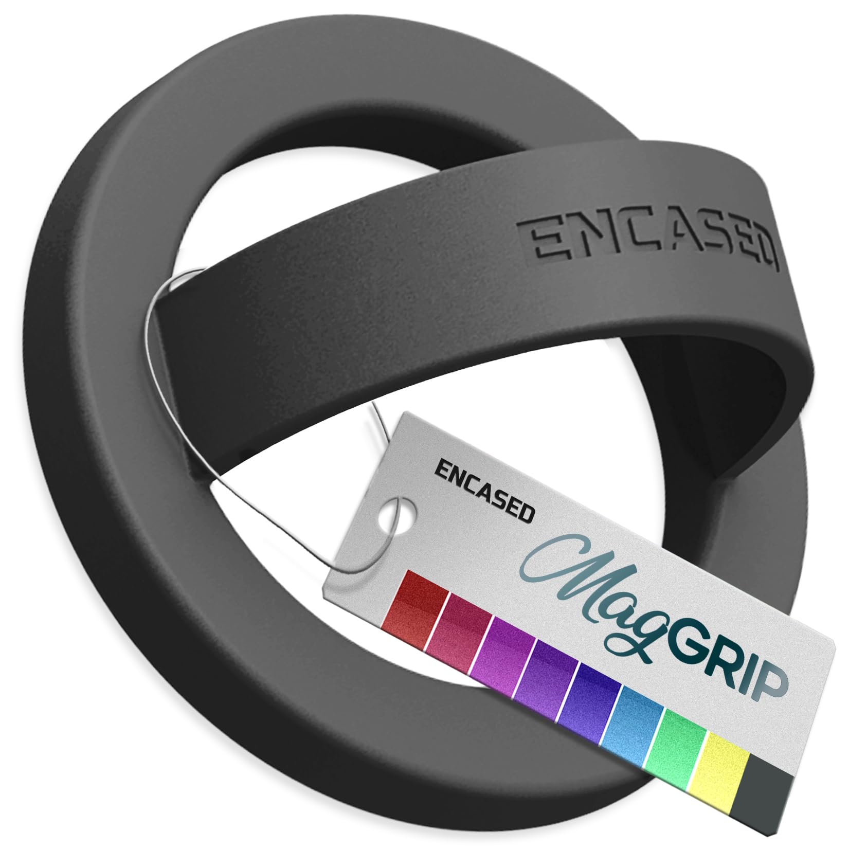 Encased Magnetic Phone Grip Holder Thin Silicone Finger Loop Ring, Compatible wi