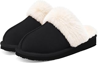 Litfun Fuzzy Memory Foam Slippers for Women Indoor Outdoor House Shoes