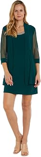 R&M Richards Womens 2 Piece Mesh Panel Beaded Neck Jacket Dress