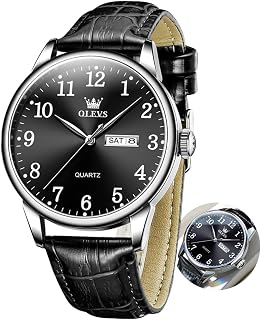 OLEVS Mens Watches Vintage Leather Band Dress Classic Easy Reader Arabic Numerals Analog Quartz Waterproof Date Day Mens Wrist Watches