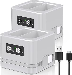 Confezione da 2 batterie ad anello, caricabatterie compatibile con batterie ad anello, display digitale a LED, doppia ricarica, per campanello ad anello 2/3/4, 3Plus, fotocamera ad anello e telecamera