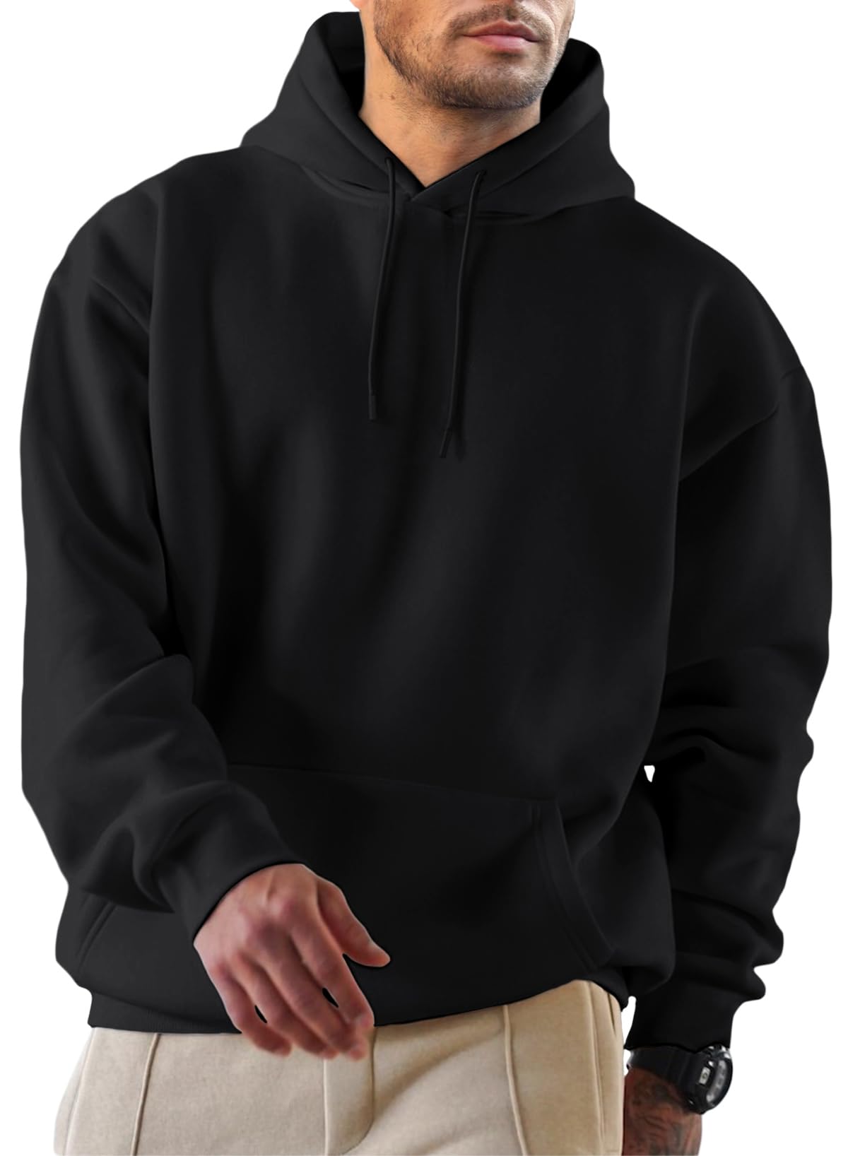 JMIERR Men's Hooded Sweatshirt Leisure Sweater with Pockets 2024 Winter Warm Lon
