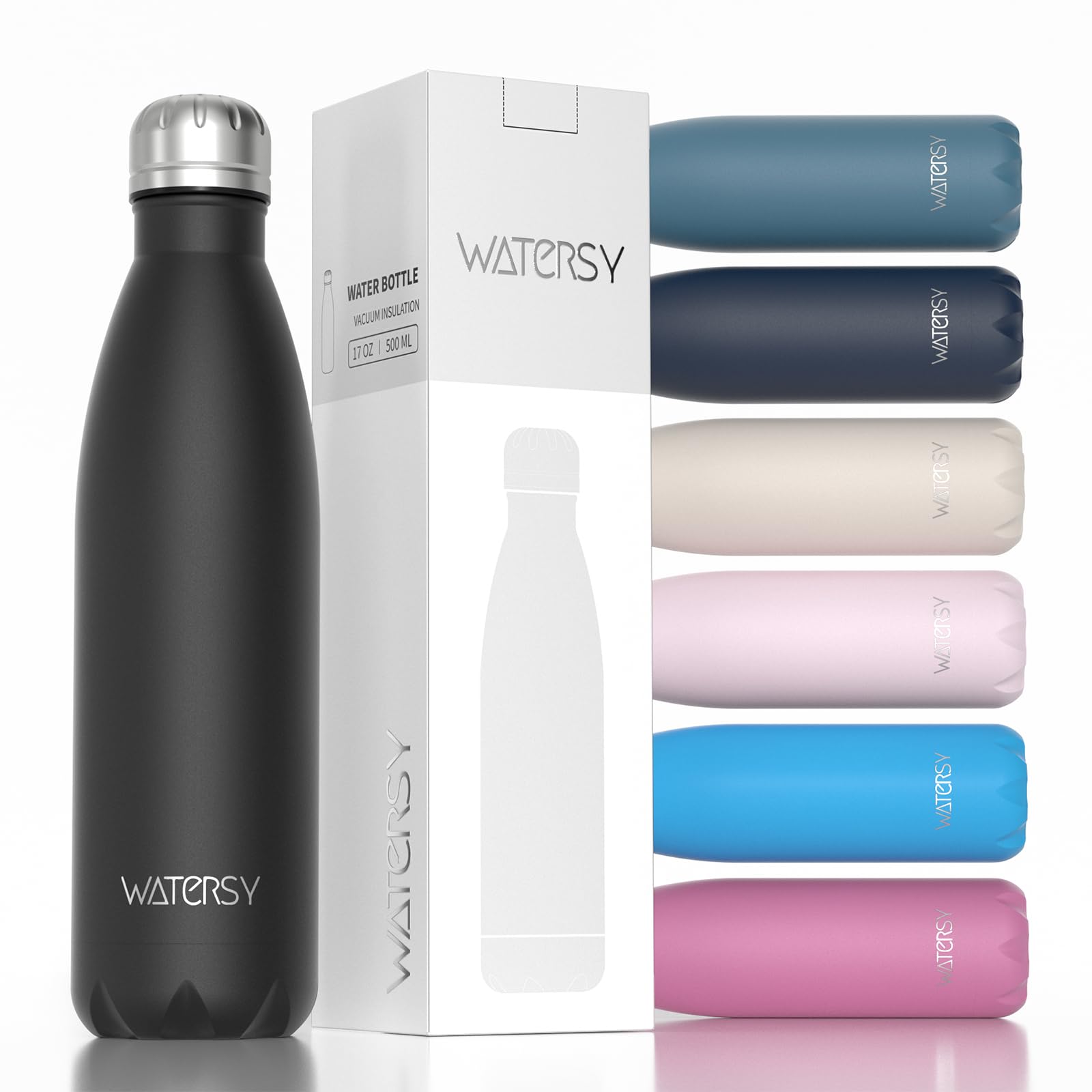 Stainless Steel Insulated Water Bottle, WATERSY Double Walled Metal Vacuum Flask