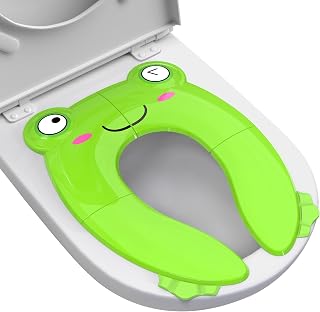 Maliton Toddler Toilet Seat, Foldable Potty Training Seat (Green Frog) | 2 Anti-Slip Locks, Carry Bag Included, Home & Travel Use, Fits Round & Oval Toilets, Helps Toddlers Toilet Train