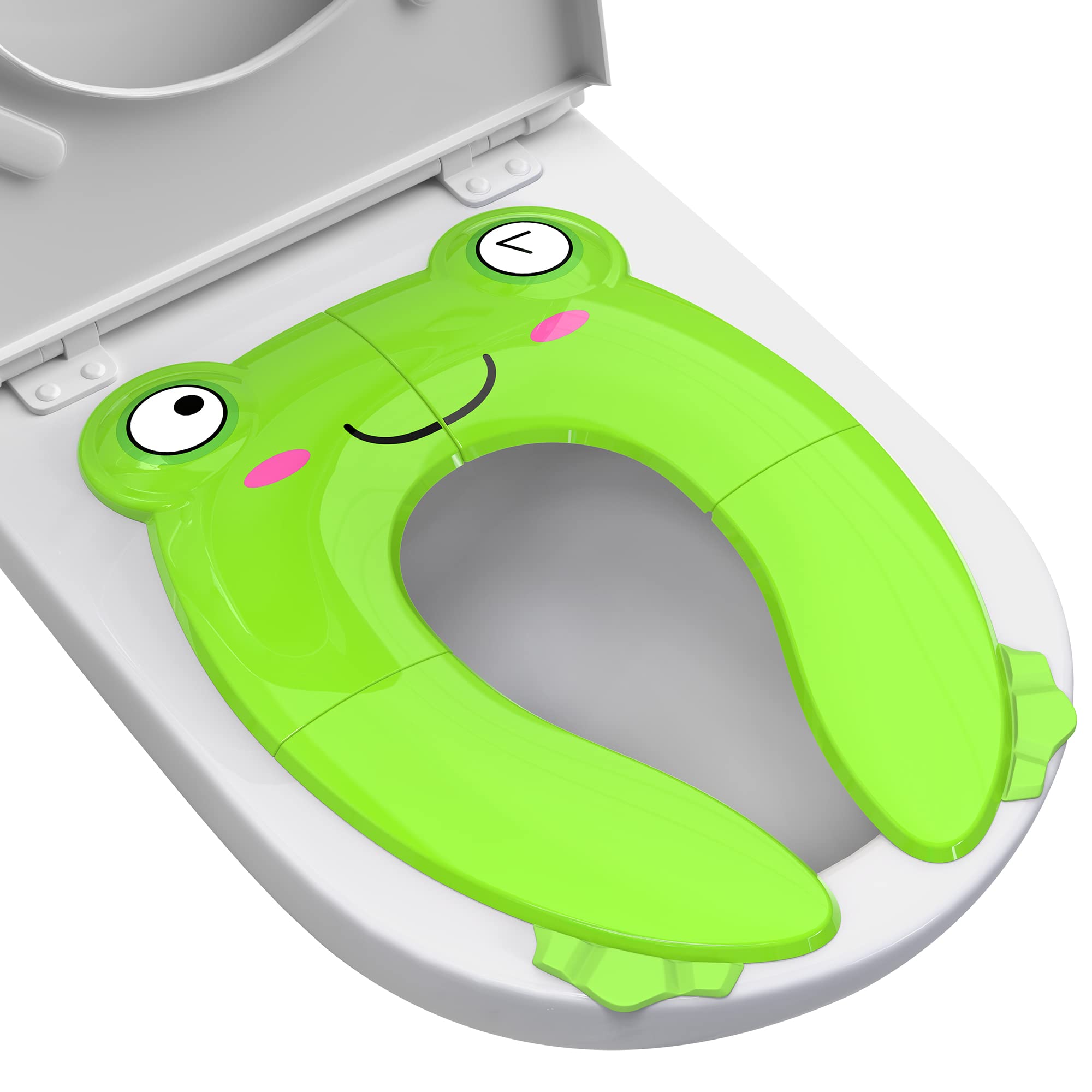 Maliton Toddler Toilet Seat, Foldable Potty Training Seat (Green Frog) | 2 Anti-