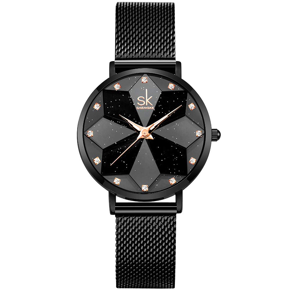 SHENGKE Creative Starry Star Women Watch with Stainless Steel Mesh Band Genuine 
