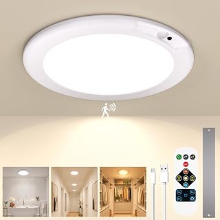 GOODEA 25CM Rechargeable Ceiling Light 8000mAh, 3 Sensor Mode & 3 Color | 45 Days Runtime & Remote Control, Magnetic Motion Sensor Lights Indoor Rechargeable for Bathroom Shed Garage