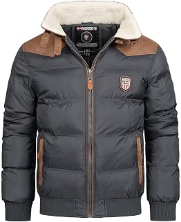 Geographical Norway Abramovitch Men Distribrands - Warm Coat with Fur Hood - Warm Jacket for Men - Long Sleeve Jacket Lined Windproof Winter - Parka for Men Casual Style