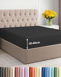 Fitted Sheet Small Double 120x190 - Microfibre Bed Sheet 40cm (16") - Black