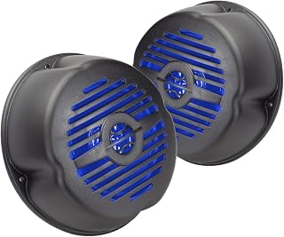 5” Water Resistant Surface Mount Speakers with Blue LED Lights for Marine, RVs, &amp; Hot Tubs – Pair