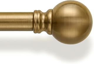 Warm Gold Curtain Rods for Windows 48 to 84 Inch 1" Diameter Adjustable | Heavy Duty Brass Window Curtain Rod with Metal Finials for Living Room Bedroom Farmhouse Kitchen Outdoor