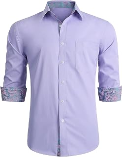 HISDERN Men's Shirt Casual Formal Classic Button Down Dress Shirts Collar Long Sleeve Regular Fit