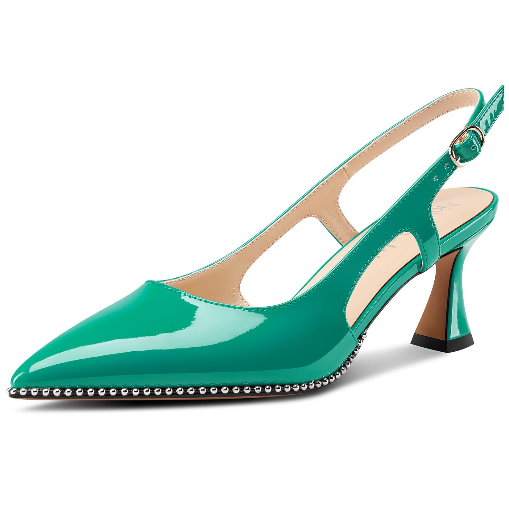 NobleOnly Women's Closed Toe Pointed Toe Medium Kitten Heel Slingback Pumps Buck