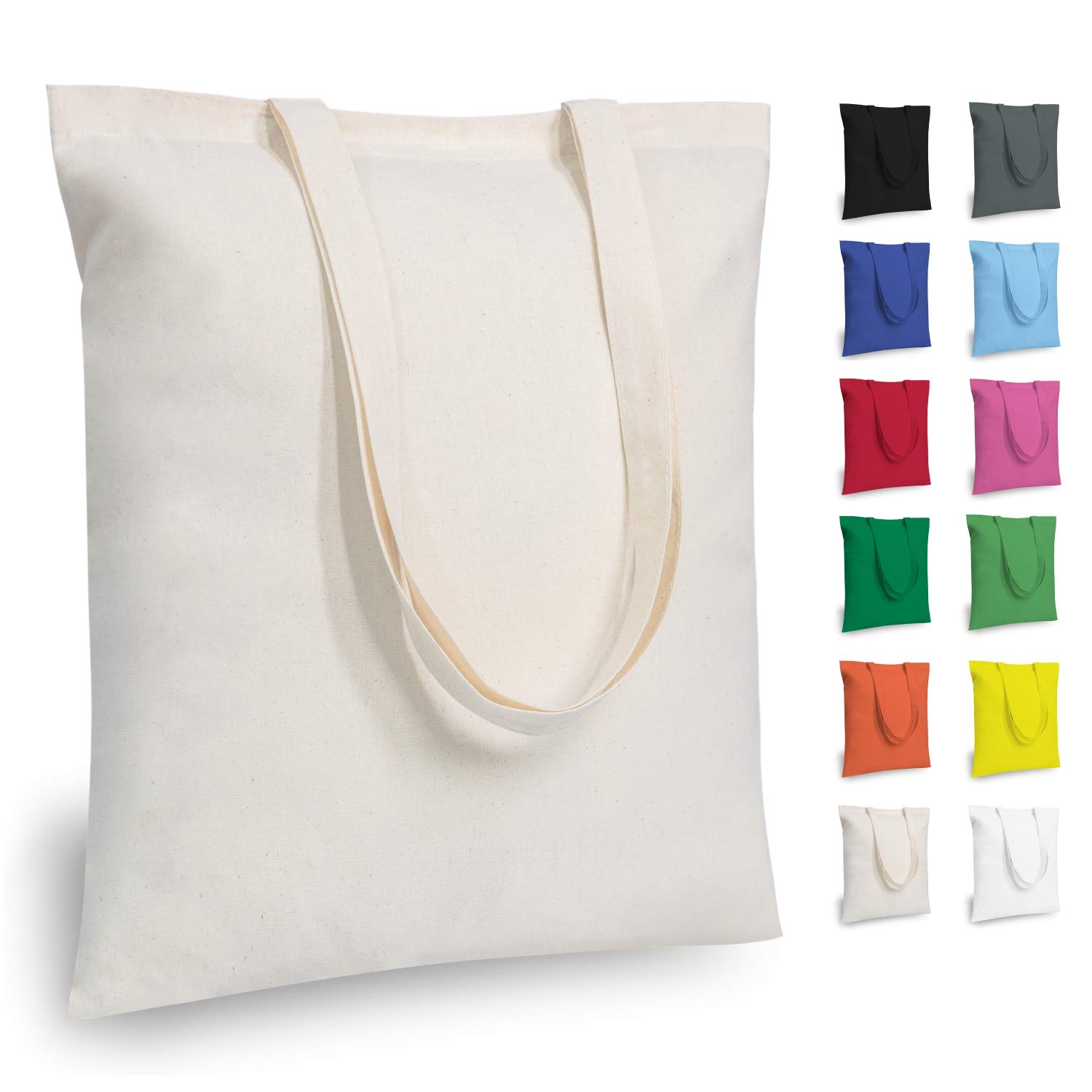 TOPDesign 12-Pack Economical 16"x15" Cotton Tote Bags, Lightweight Medium Reusab