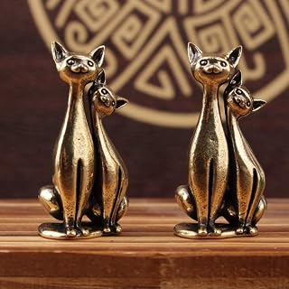 1pc Brass Cat Couple Figurines Vintage Bronze Animal Mini Statues Romantic Desk Decor Handmade Metal Sculpture Ornaments for Wedding Anniversary Valentine's Day Housewarming Gifts