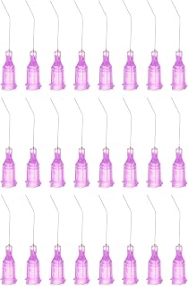Generic 24 Blunt Tip Dispensing Needles 30 Gauge, 1" Screw Interface, Bent Flow Design, Luer Lock Dispensing Tips for Dispensing Adhesive Glue, Color