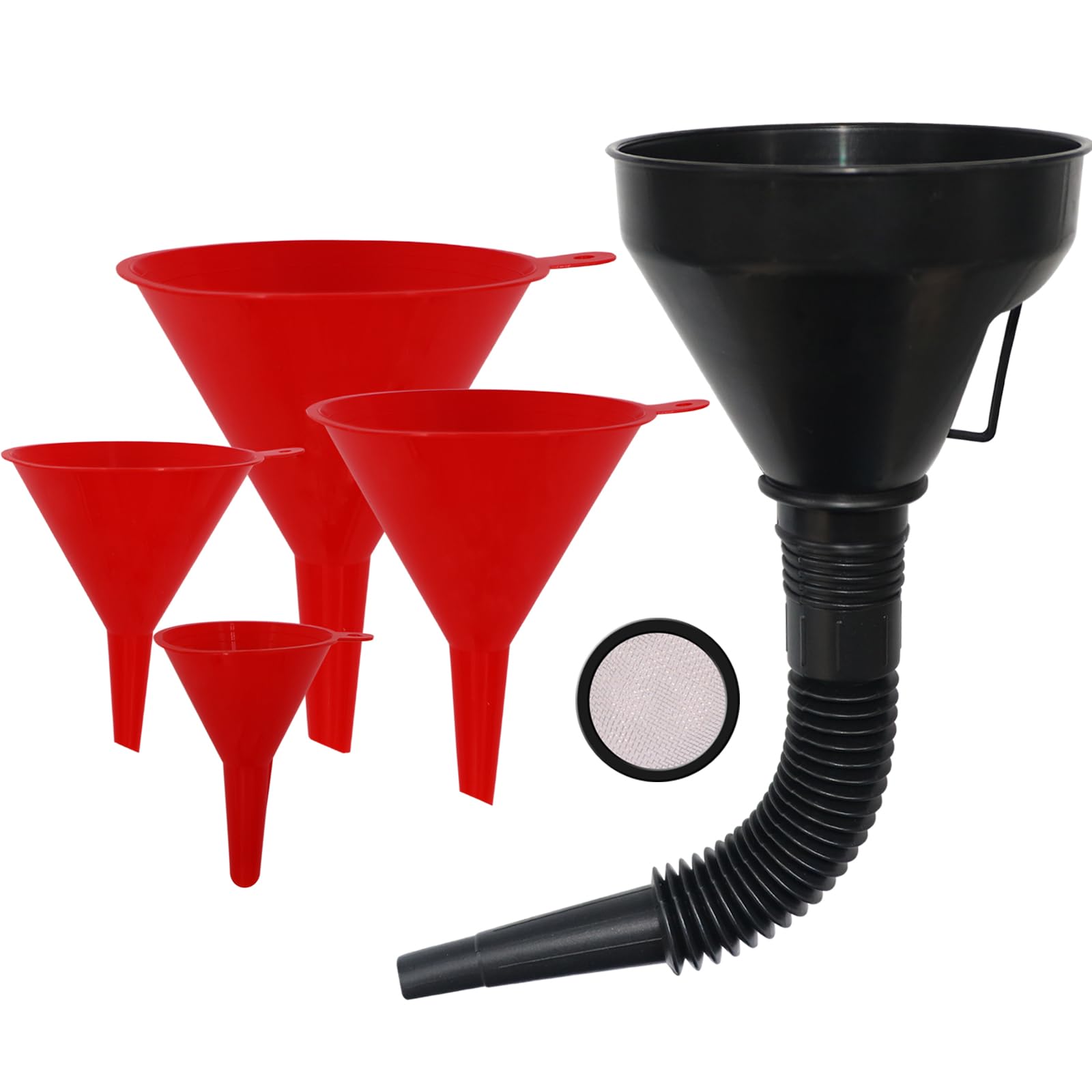 Plastic Oil Funnels for Automotive Use Set of 5, Large Flexible Fuel Funnel with