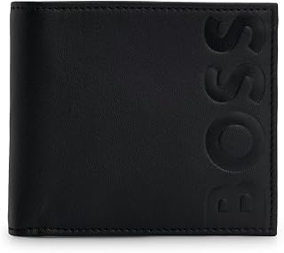 BOSS Men Big BB 4cc Coin Wallet in Grained Leather with Embossed Logos and Coin Pocket