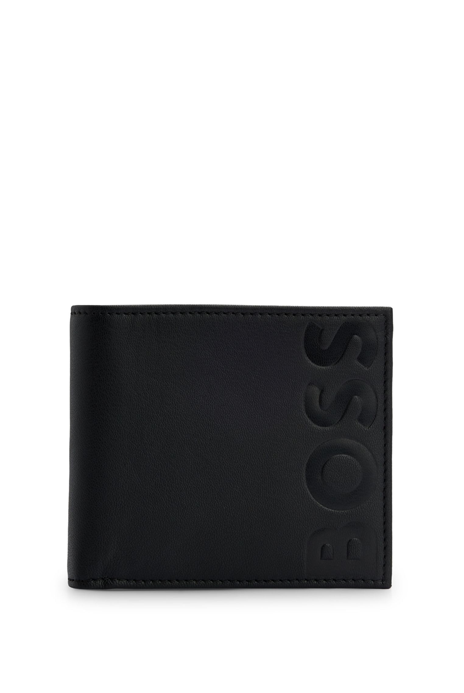 BOSS Men Big BB 4cc Coin Wallet in Grained Leather with Embossed Logos and Coin 