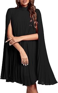 Rooscier Women's Mock Neck Cloak Sleeve Pleated Keyhole Back Flowy Party Midi Dress