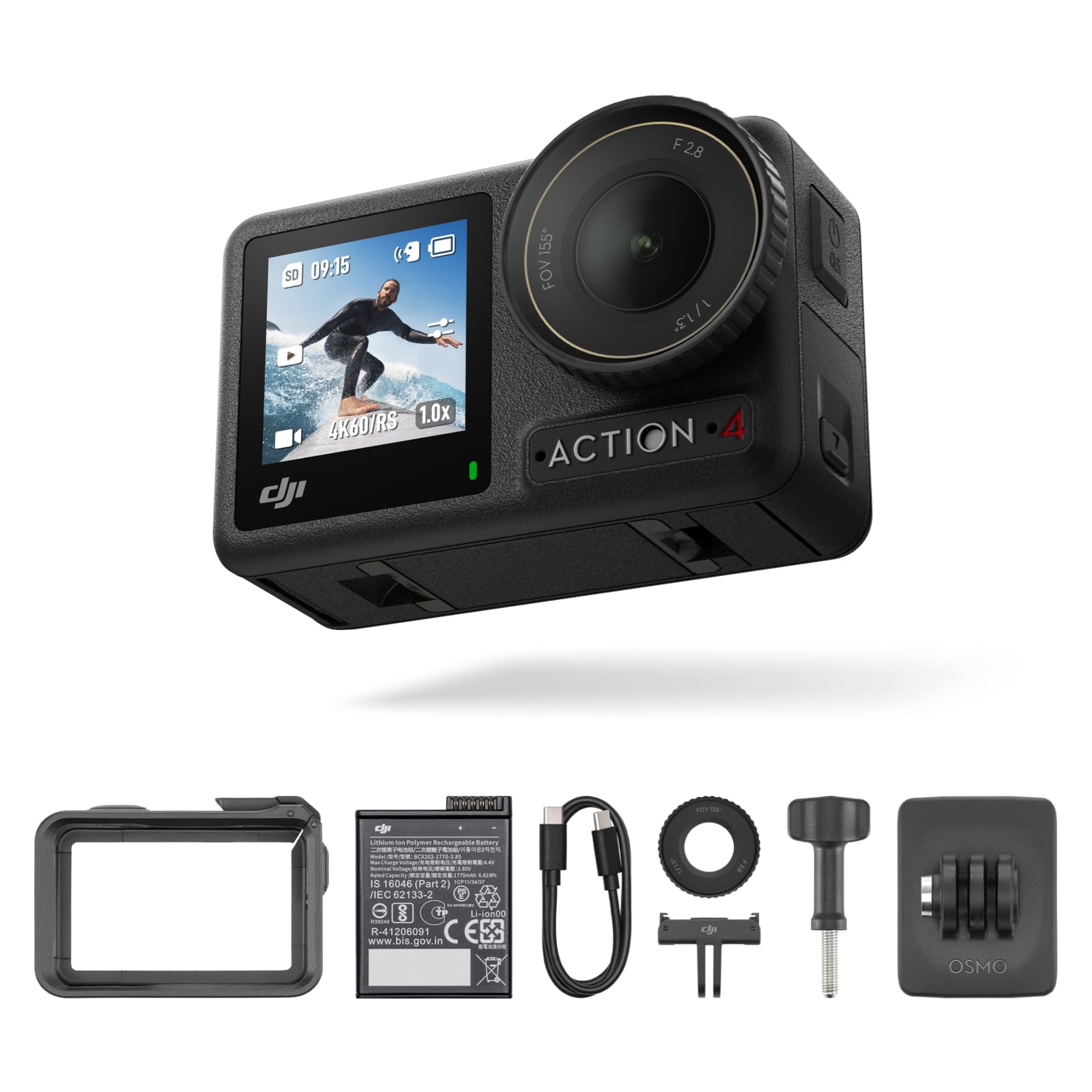 DJI Osmo Action 4 Standard Combo, 4K/120fps Action Camera | Waterproof, 1/1.3-In