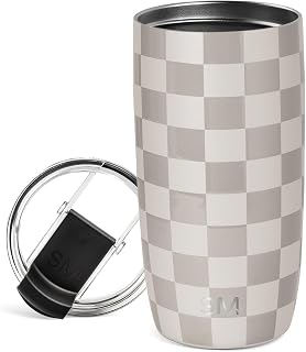 Simple Modern Travel Coffee Mug Tumbler with Flip Lid | Insulated Stainless Steel Iced Coffee Cup | Gifts for Women & Men | Voyager Collection | 470ml | Checkmate