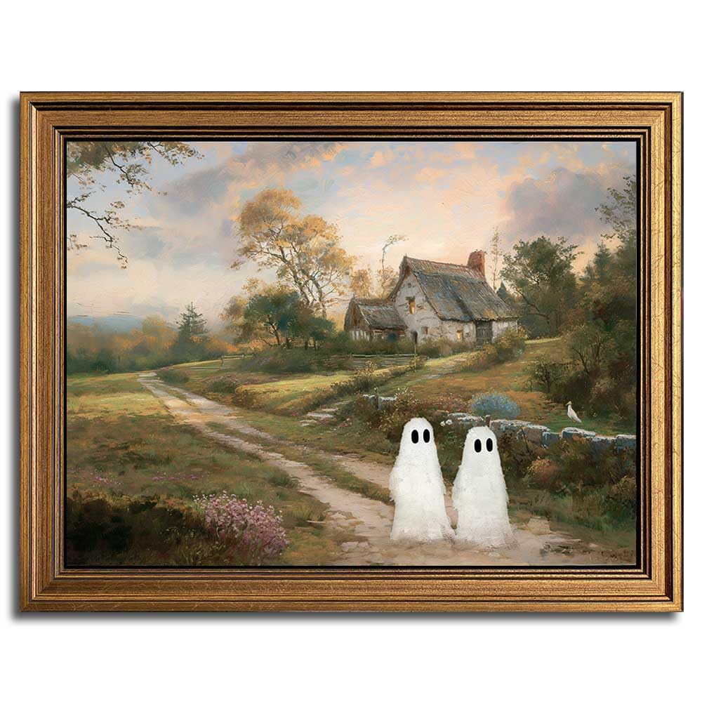 Wemandh Framed Halloween Decorations Fall Decor Wall Art, Rustic Landscape Wall 