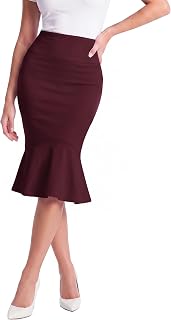 Hybrid & Company Womens Premium Nylon Ponte Stretch Office Fishtail Pencil Skirt High Waist Made in The USA Below Knee