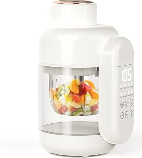 Glass Baby Food Maker 12oz Baby Steamer and Blender Glass Reservoir & Glass Bowl No Plastic Food Processor 9 in 1 Puree Maker Dishwasher Safe Food Blender, Timer, Recipe