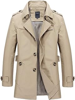 chouyatou Men's Slim Notched Collar Single Breasted Cotton Jacket Office Trench Coat