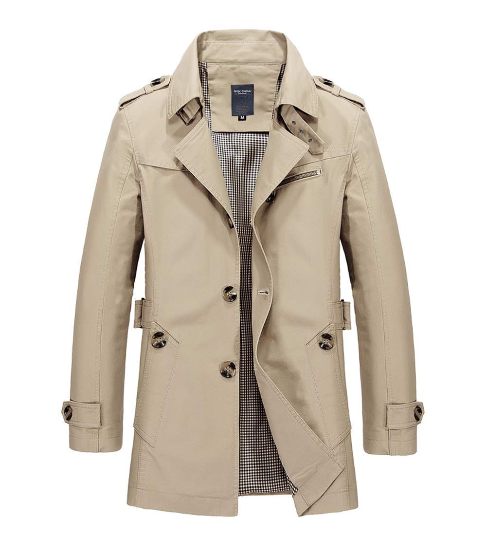 chouyatou Men's Slim Notched Collar Single Breasted Cotton Jacket Office Trench 