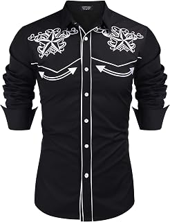 COOFANDY Men's Western Shirts Long Sleeve Embroideres Cowboy Shirts Casual Button Down Shirt