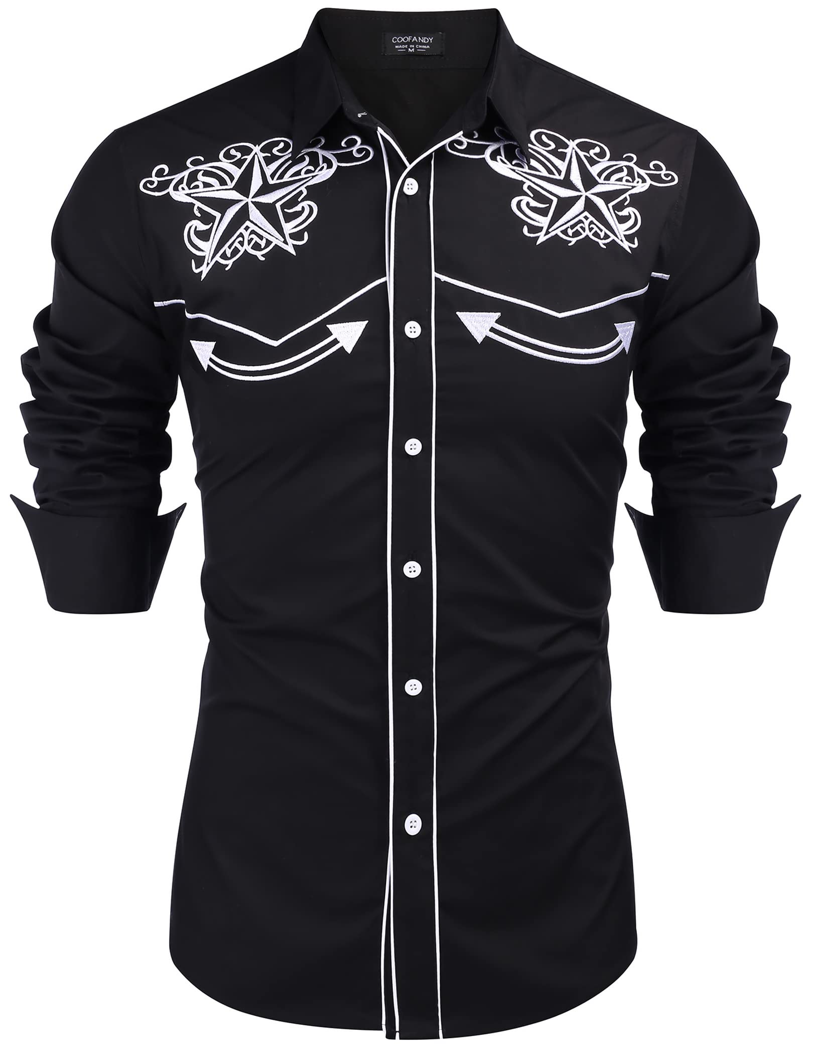 COOFANDY Men's Western Shirts Long Sleeve Embroideres Cowboy Shirts Casual Butto