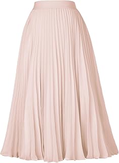 GRACE KARIN Pleated Midi Skirt for Women Chiffon A-Line Outfits