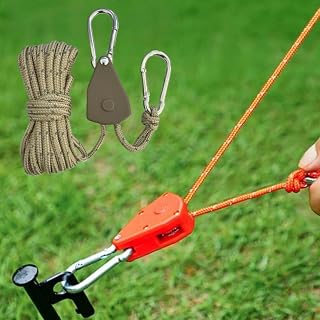 Reflective Guyline Paracord with Metal Adjuster Heavy Duty Adjustable Windproof Rope for Camping, Tent Stakes, Tarps, Tie Downs, Khaki