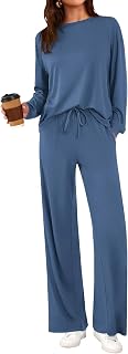 PRETTYGARDEN Completo da donna a 2 pezzi, a maniche lunghe, girocollo, pantaloni a gamba larga, tute da donna, vestibilità larga, vestiti autunnali
