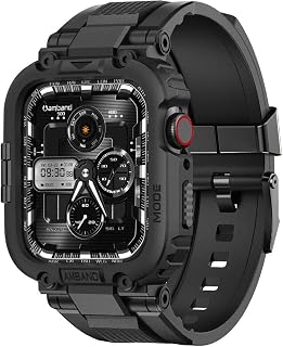 amBand Bands Compatible with Apple Watch 9/8/7/6/5/4 & SE 3/2/1 45mm/44mm Case for Men, M1 Sport Series Rugged Case Protective Cover for iWatch SE3/SE2/6/SE/5/4 44/45 mm Men Black