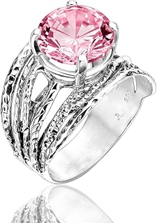 925 Sterling Silver Ring with Round Cubic Zirconia, Prong Vintage Design, Statement Jewellery, Hypoallergenic, Nickel Free, Lead Free, Handmade Designer Collection