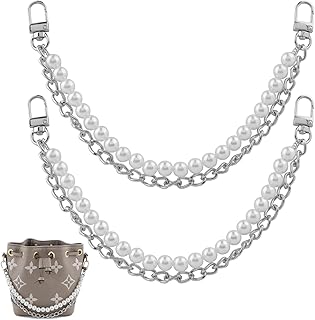 RAPUDA 2Pcs Pearl Purse Chain,Bag Purse Charms Chain for Handbags,Metal Purse Strap Extender Replacement for Handbags Crossbody Shoulder Bag,Purse Accessories Charms(12.2" Silver)