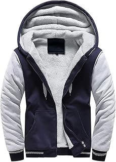 Men's Hoodie with Zip, Long Sleeve Hooded Jacket, Winter Warm Fleece Inner Sweatshirt, Plus Thick Fleece Jacket, Sweat Jacket with Hood