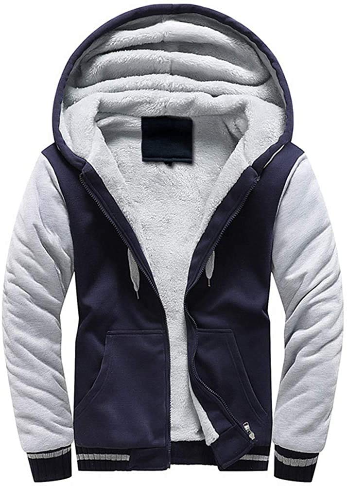 Men's Hoodie with Zip, Long Sleeve Hooded Jacket, Winter Warm Fleece Inner Sweat