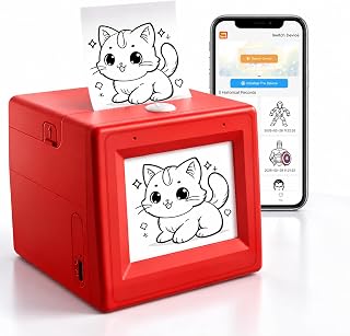 Bioetva AI Smart Voice Sticker Printer, Inkless Thermal Sticker Printer | Portable Mini Printer with Voice Control & Display, Includes 5 Paper Rolls for DIY Labels, Study Notes & Creative Projects