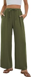 Women's Linen Trousers Summer Casual Fashion Fluid Trousers Cotton Chic Elastic Waist Beach Pants with Pockets