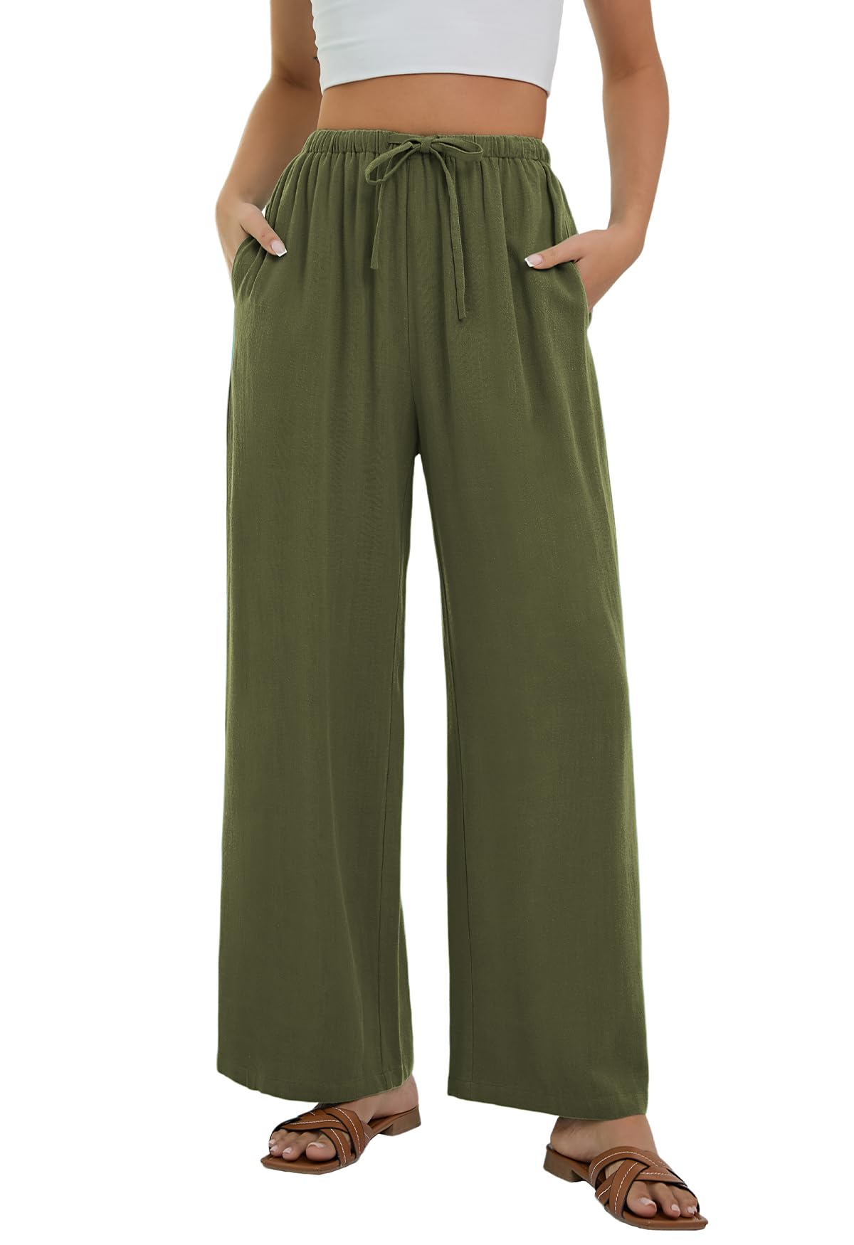 Women's Linen Trousers Summer Casual Fashion Fluid Trousers Cotton Chic Elastic 