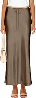 Womens Satin Silk Maxi Skirts Drawstring Flared Casual A-Line Leopard Print Long Skirt for Women