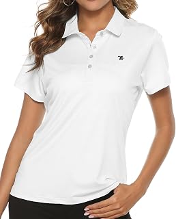 TBMPOY - Polo da Golf da Donna, Leggera, Traspirante, a Maniche Corte, ad Asciugatura Rapida, 4 Bottoni - Bianco - L